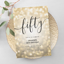 Convite Luzes Douradas de brilho moderno brilham 50º anive