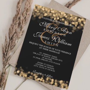 Convite Luzes Douradas de Casamento Elegante