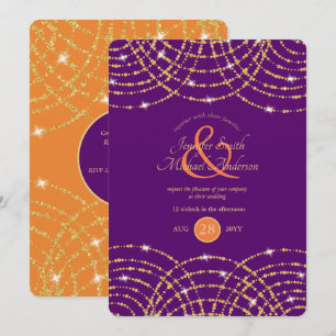 Convite Luzes Douradas de Corais Roxos de Casamento Indian
