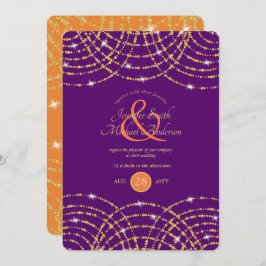 Convite Luzes Douradas de Coral Roxo de Casamento Indiano