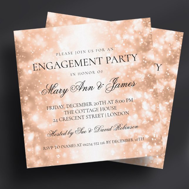Convite Luzes Douradas do Shimmer da Rosa Elegante (Elegant Engagement Party Rose Gold Shimmer Lights Invitation)