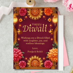 Convite Luzes Douradas Florais Diwali Red