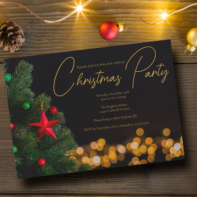 Convite Luzes Douradas Piscando Festa de Natal Moderna (Criador carregado)