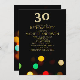 Convite Luzes Douradas pretas Festa de aniversário