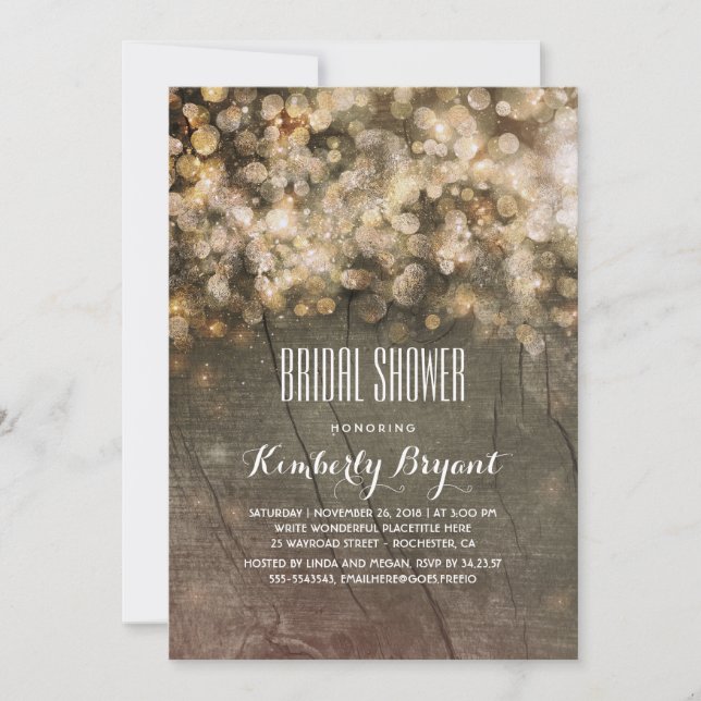 Convite Luzes Douradas Russas De Brilho Chá de panela De M (Frente)