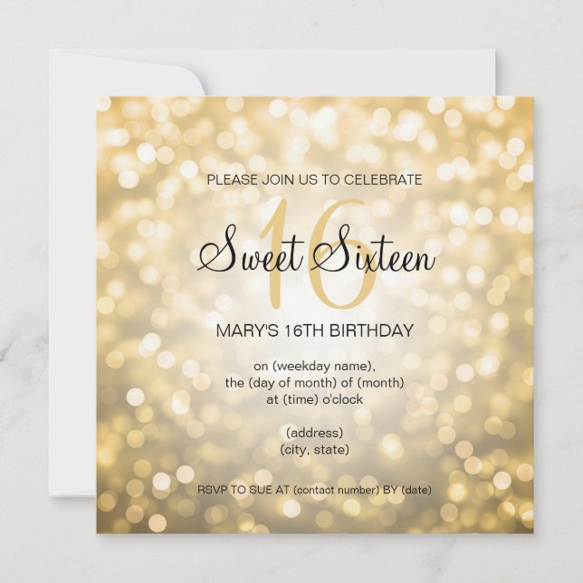 Convite Luzes Dourados do brilho da festa de aniversário (Frente)