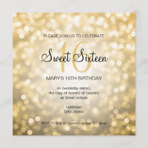 Convite Luzes Dourados do brilho da festa de aniversário