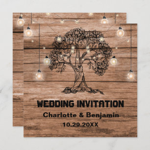Convite Luzes e Casamento em Árvore Rustic Wood String