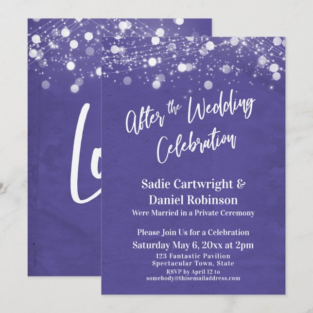 Convite Luzes e Roxo após a Celebração de Casamento (Frente/Verso)