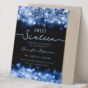 Convite Luzes Elegantes de Brilho Sweet Sixteen Azul Naval