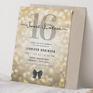 Convite Luzes Elegantes de Brilho Sweet Sixteen Dourado
