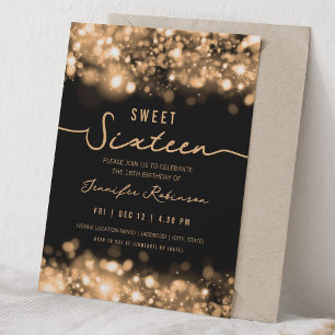 Convite Luzes Elegantes de Brilho Sweet Sixteen Dourado