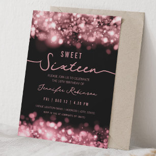 Convite Luzes Elegantes de Brilho Sweet Sixteen Dourado Ro