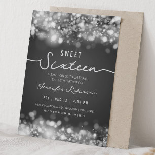 Convite Luzes Elegantes de Brilho Sweet Sixteen Prata