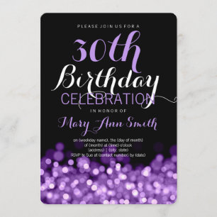 Convite Luzes elegantes do roxo do partido de aniversário