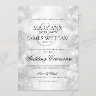 Convite Luzes elegantes do Shimmer da prata do casamento