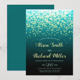Convite Luzes espumantes, casamento no inverno azul teóri