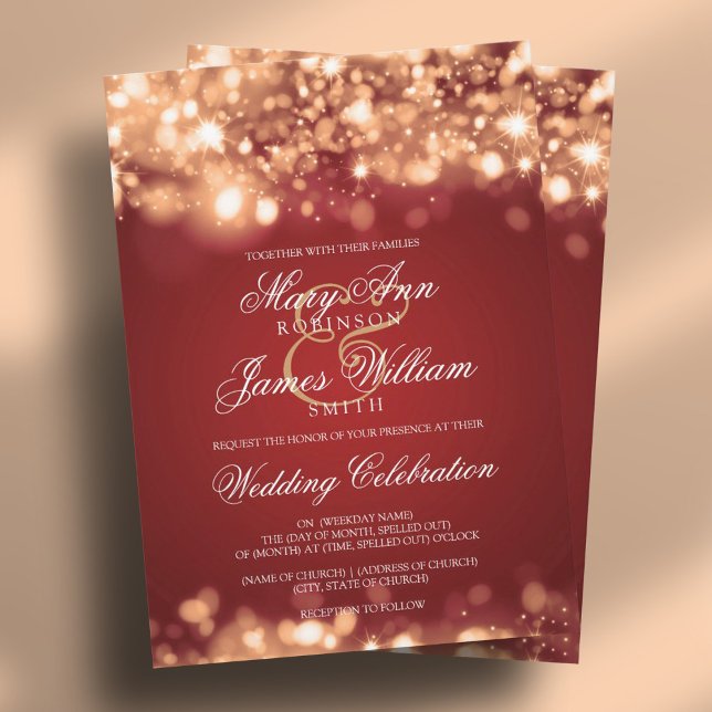 Convite Luzes Espumantes de Casamento Douradas (Wedding Sparkling Lights Gold Invitation)