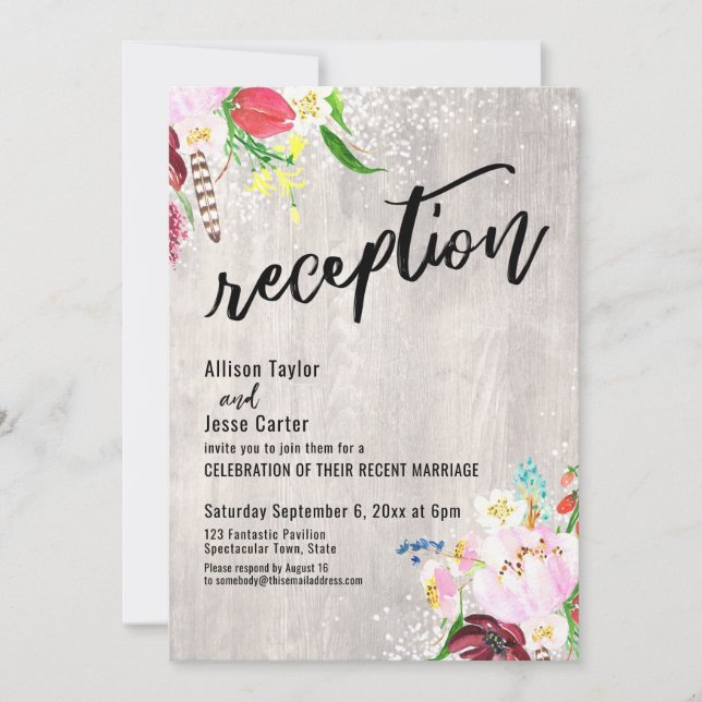 Convite Luzes Florais Boho Recepção de Casamento em Madeir (Frente)