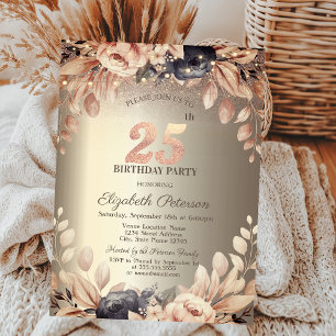 Convite Luzes Florais Elegantes com Cordão, 25º Aniversári