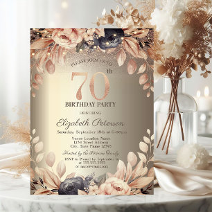 Convite Luzes Florais Elegantes com Cordão, 70º Aniversári