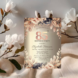 Convite Luzes Florais Elegantes de Corda, 85º Aniversário