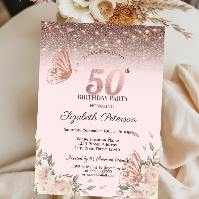 Convite Luzes, Flores, Borboletas Brilhantes 50º aniversár (Criador carregado)