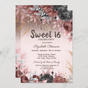 Convite Luzes,Flores Chic Brilhantes Doce 16