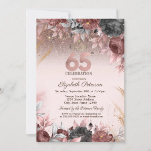 Convite Luzes, Flores Chic Glitter Aniversário de 25 anos