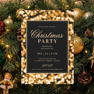 Convite Luzes Glamurosas de Natal Preto e Dourado Festa de