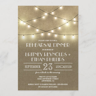 Convite Luzes + Jantas de ensaios de burlap russos