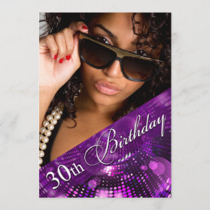 Convite Luzes Mágicas Foto Menina de 30 Anos - roxo