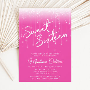 Convite Luzes Modernas Rosa Quente Sweet 16