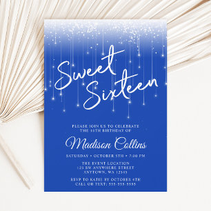 Convite Luzes Modernas Royal Blue Sweet 16