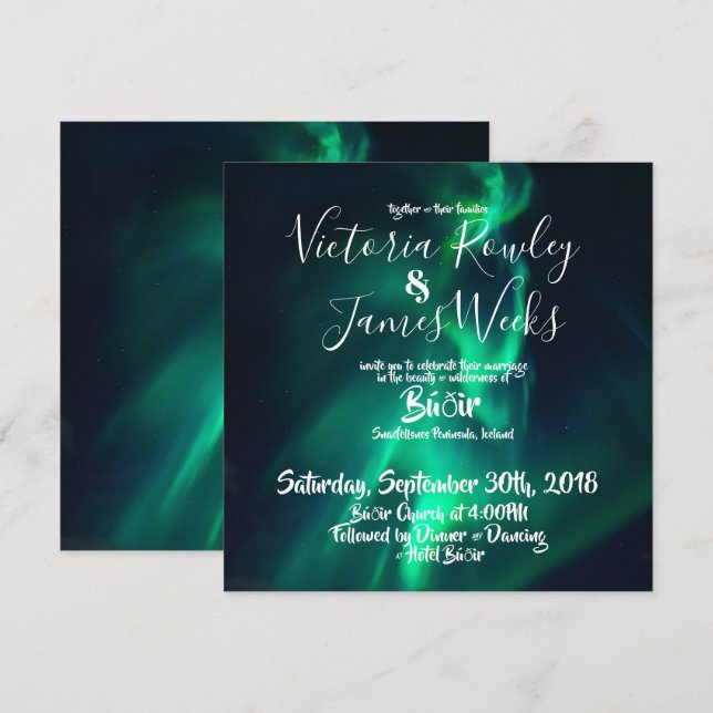 Convite Luzes nortes / Casamento Aurora Borealis (Frente/Verso)