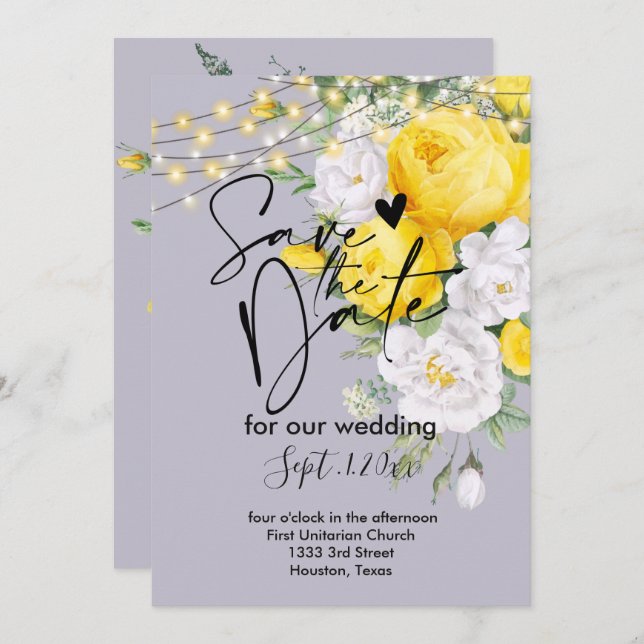 Convite Luzes russas Amarelo salvar a data (Frente/Verso)