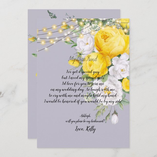 Convite Luzes russas elegantes Você será minha dama de hon (Frente/Verso)