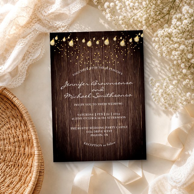 Convite Luzes Rústicas de Celeiro de Casamento (Criador carregado)