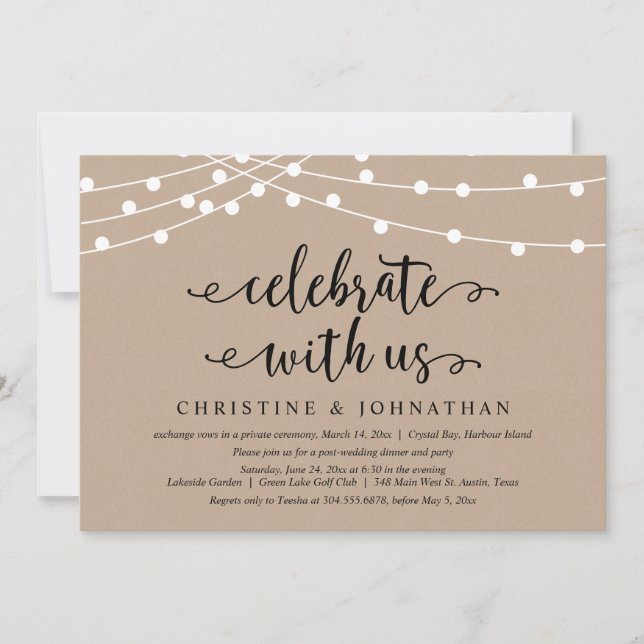 Convite Luzes Rústicas de Corda, Celebre conosco, Casament (Frente)