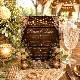 Convite Luzes Rústicas de Corda Velas de Madeira Casamento