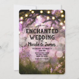Convite Luzes Rústicas de Primavera Casamento Encantado na