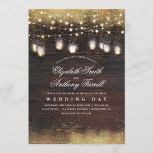 Convite Luzes rústicas do frasco de pedreiro e casamento