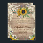Convite Luzes Rústicas, Lace Sunflower Festa 16 Festa<br><div class="desc">Girassóis,  luzes de cordas,  rendas sobre fundo de madeira.</div>