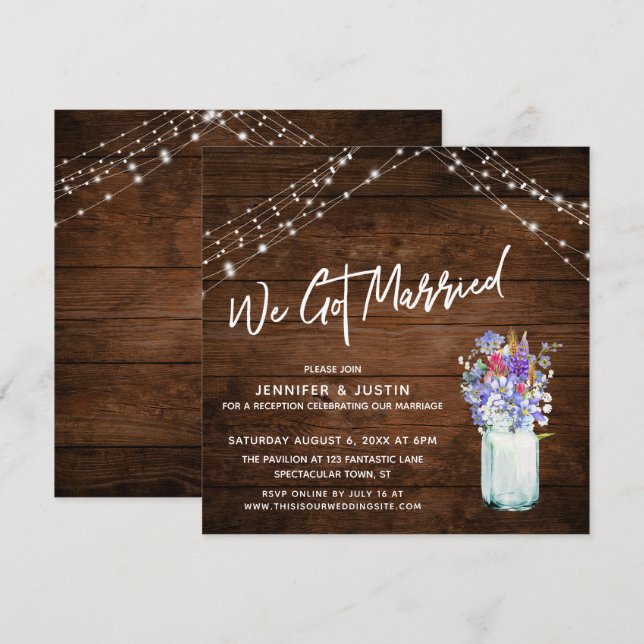 Convite Luzes Rústicas Nós nos Casamos Flores Silvestres e (Frente/Verso)