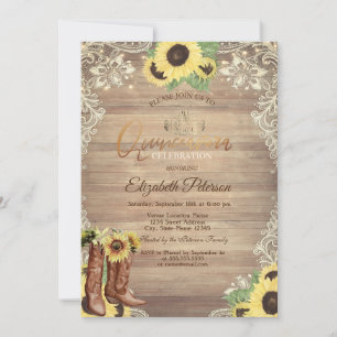 Convite Luzes Rústicas,Renda,Botas Girassóis Quinceañera