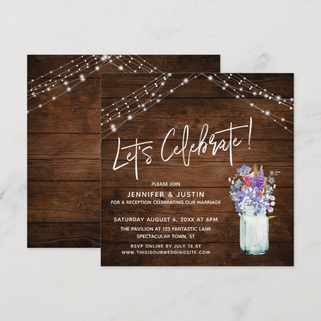 Convite Luzes Rústicas Vamos Celebrara Flores Silvestres e (Frente/Verso)