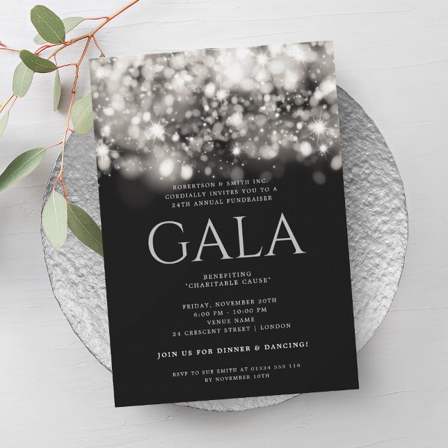 Convite Luzes Sparkle de Gala Corporativa Formais (Formal Corporate Gala Ball Silver Sparkle Lights Invitation)