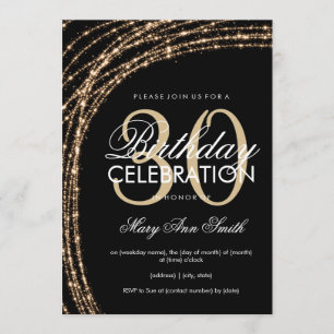 Convite Luzes Sparkling Dourados da corda do aniversário