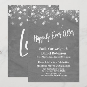 Convite Luzes Textura Felizes para Sempre Recepção Cinza
