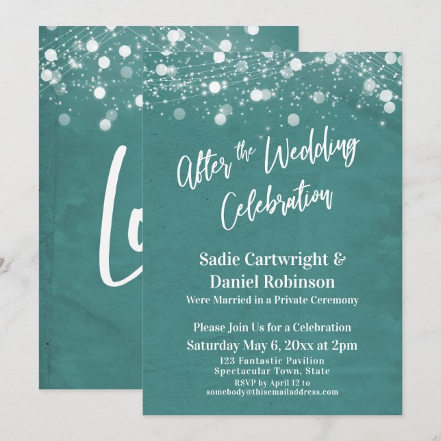 Convite Luzes Texturizadas Após a Celebração do Casamento  (Frente/Verso)